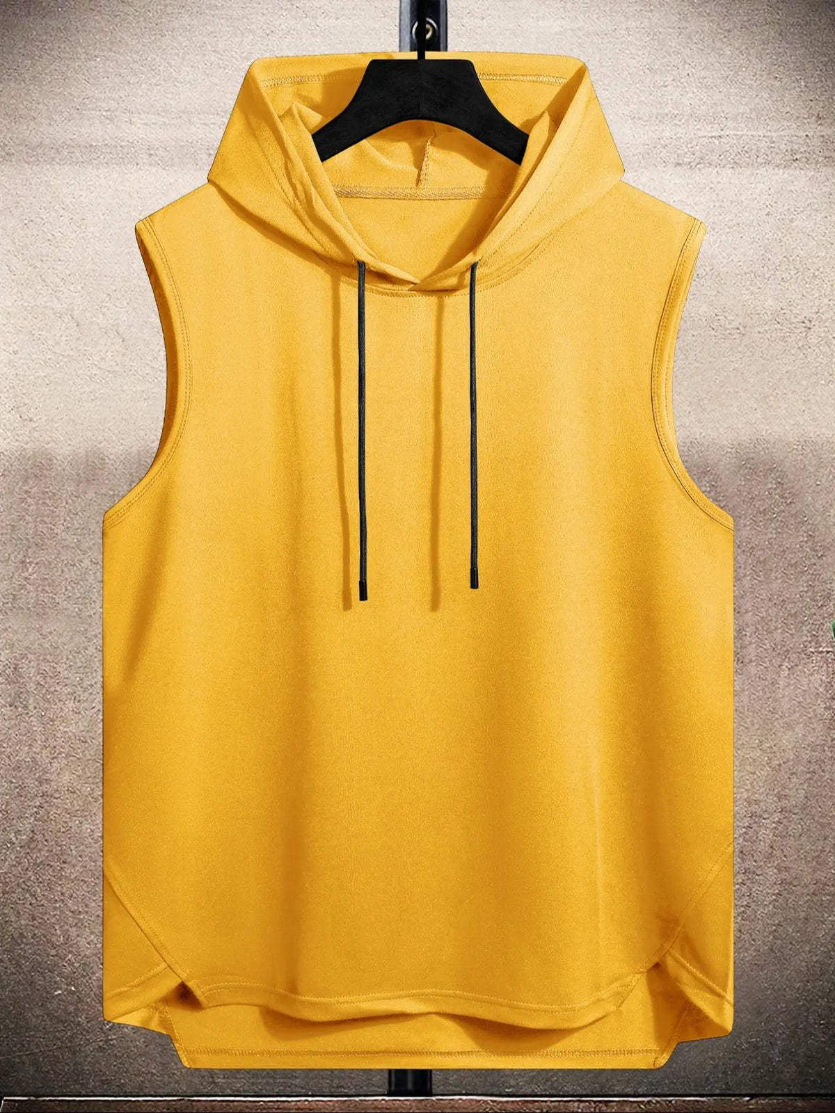 Men's Plain Drawstring High Low Hem Hooded Tank Top, Sleeveless Shirt, Regular Fit Casual Sleeveless Vest, Going Out Top, National Day Clothing, Sleeveless Clothes