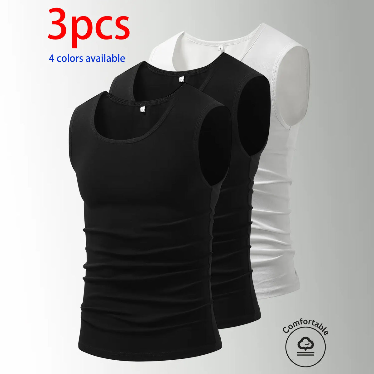 3-Pack Men’s Tank Tops, Men’s Sleeveless T-Shirts, Men’s Cotton Tank Tops Crew neck, simple design; soft, stretchy fabric that feels gentle against the skin and is breathable when worn. Suitable for everyday layering, home wear/sleeping, and workouts/runn