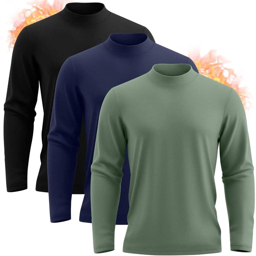Neer 3 Pack Mens Big and Tall Shirts Long Sleeve Mock Neck Thermal T-Shirt Thick Basic Pullover Tops Casual Sweatshirt