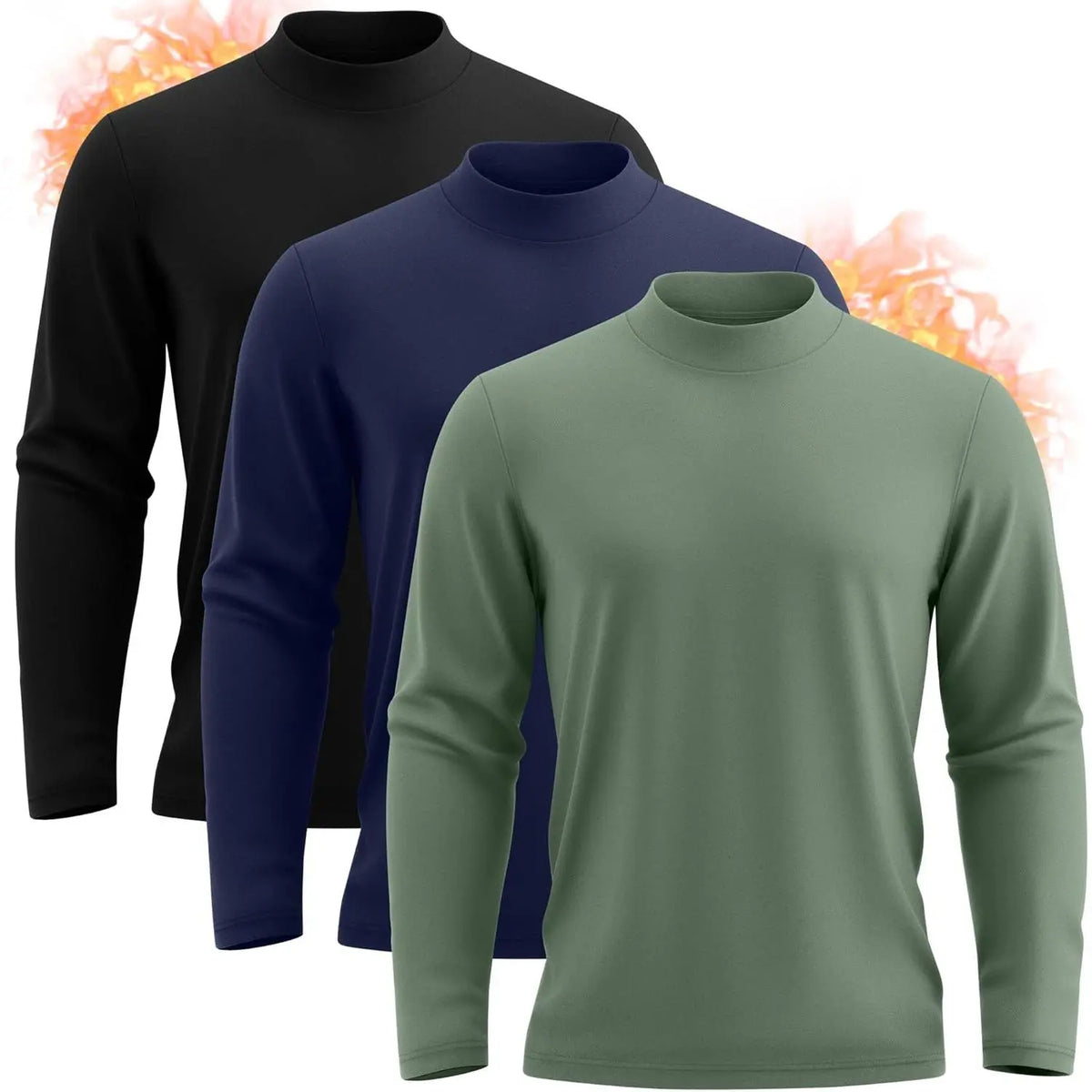 Neer 3 Pack Mens Big and Tall Shirts Long Sleeve Mock Neck Thermal T-Shirt Thick Basic Pullover Tops Casual Sweatshirt