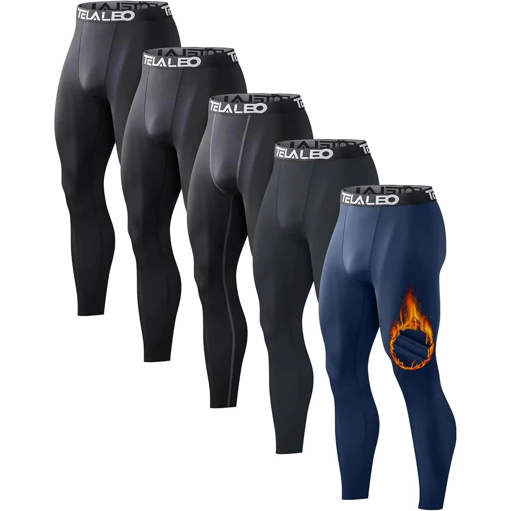 Men's Thermal Compression Pants - 4 or 5 Pack Fleece-Lined Menswear Activewear Sportswear Tights, Cold Weather Winter Baselayer Athletic Leggings