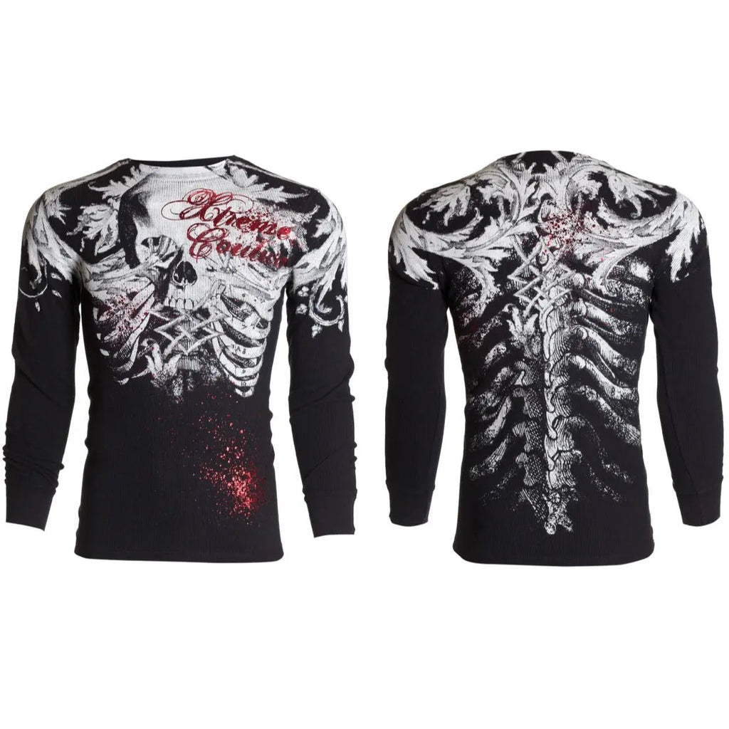 Xtreme Couture Men's Persimmon Gothic Thermal Crew Neck T-Shirt - s, 100% Cotton, Full Length Long Sleeve, Front & Back Printed Graphic, Gothic T-Shirts for Chill Days, Bold Style Menswear Top