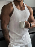 Men's Vertical Stripe Ribbed Knit Round Neck Vest, Muscle Tank Top, Sleeveless Tee, Tight Fit Casual for Summer Fitness, Ideal as an Inner Layer or Worn Alone, Striped, Knitted Vest
