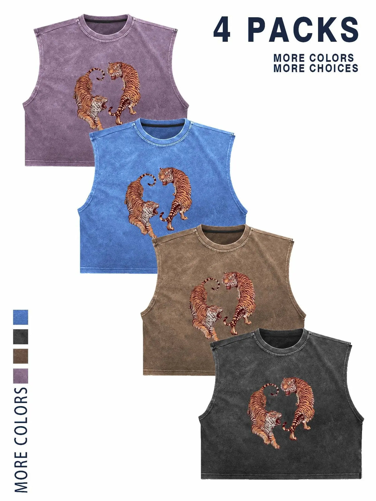 Men's Vintage Washed Animal Tiger Graphic Aesthetic Cropped Urban Street Tank Top, Sleeveless Casual Streetwear, Workout Athletic Muscle Shirt, Sporty Fitted Design, Menswear, Muscle Singlet, Vest Tops