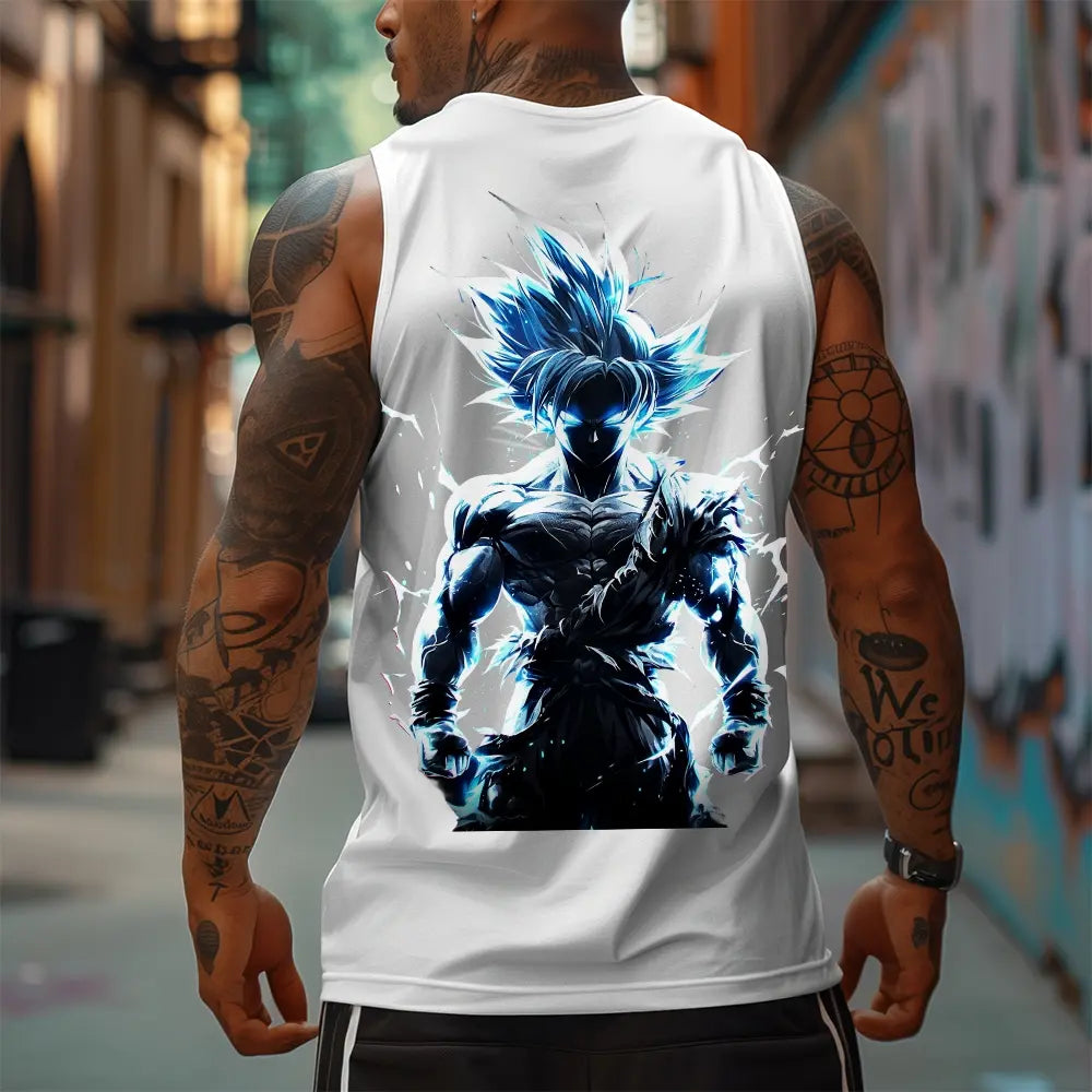 Urban Street Dragon Ball DBZ Goku Unisex Summer Outfits - Men Streetwear 80s 90s Graphic Tees, Cotton Anime Tank Tops  Fitness Double Layer Short Men Gifts Sleeveless Breathable