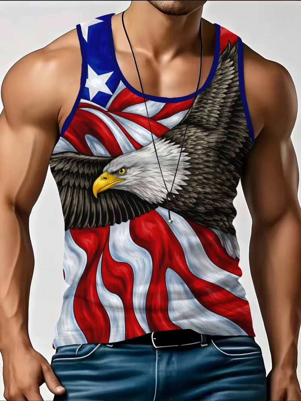 Men's Latest Style Vest, Graphic Sleeveless, American Street Fashion Print, Eagle Pattern Basketball Vest, Usa Flag Design, Breathable, Comfortable, Summer Wear
