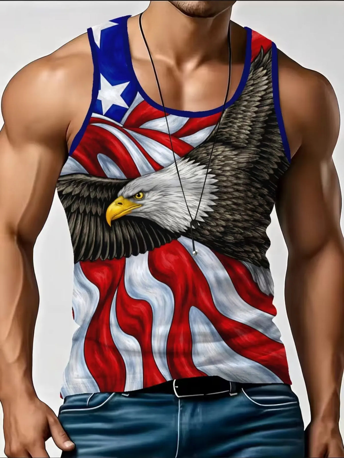 Men's Latest Style Vest, Graphic Sleeveless, American Street Fashion Print, Eagle Pattern Basketball Vest, Usa Flag Design, Breathable, Comfortable, Summer Wear