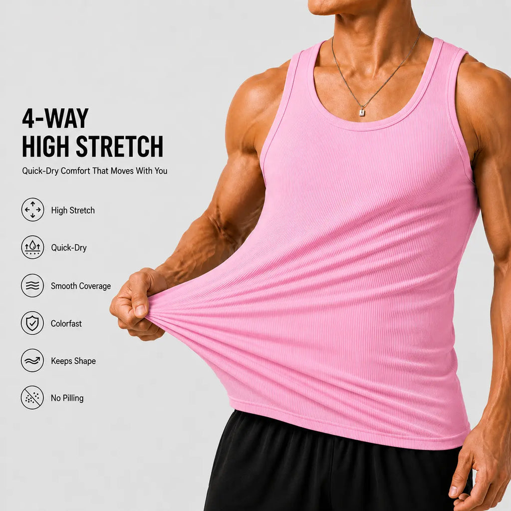 Summer men’s 2-pack anti-crease, no-bulge, high-stretch sleeveless U-neck tank tops—colorfast, wear-resistant, non-pilling, shape-stable—suitable for everyday, indoor, and sports casual wear.