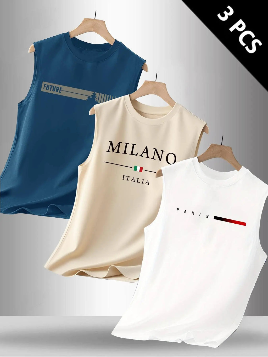 Men's Casual Slim Fitting Sleeveless Vests, Letter Print, Versatile Summer Clothes for Outdoor Sports & Daily Wear, Pack of 3