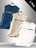 Men's Casual Slim Fitting Sleeveless Vests, Letter Print, Versatile Summer Clothes for Outdoor Sports & Daily Wear, Pack of 3
