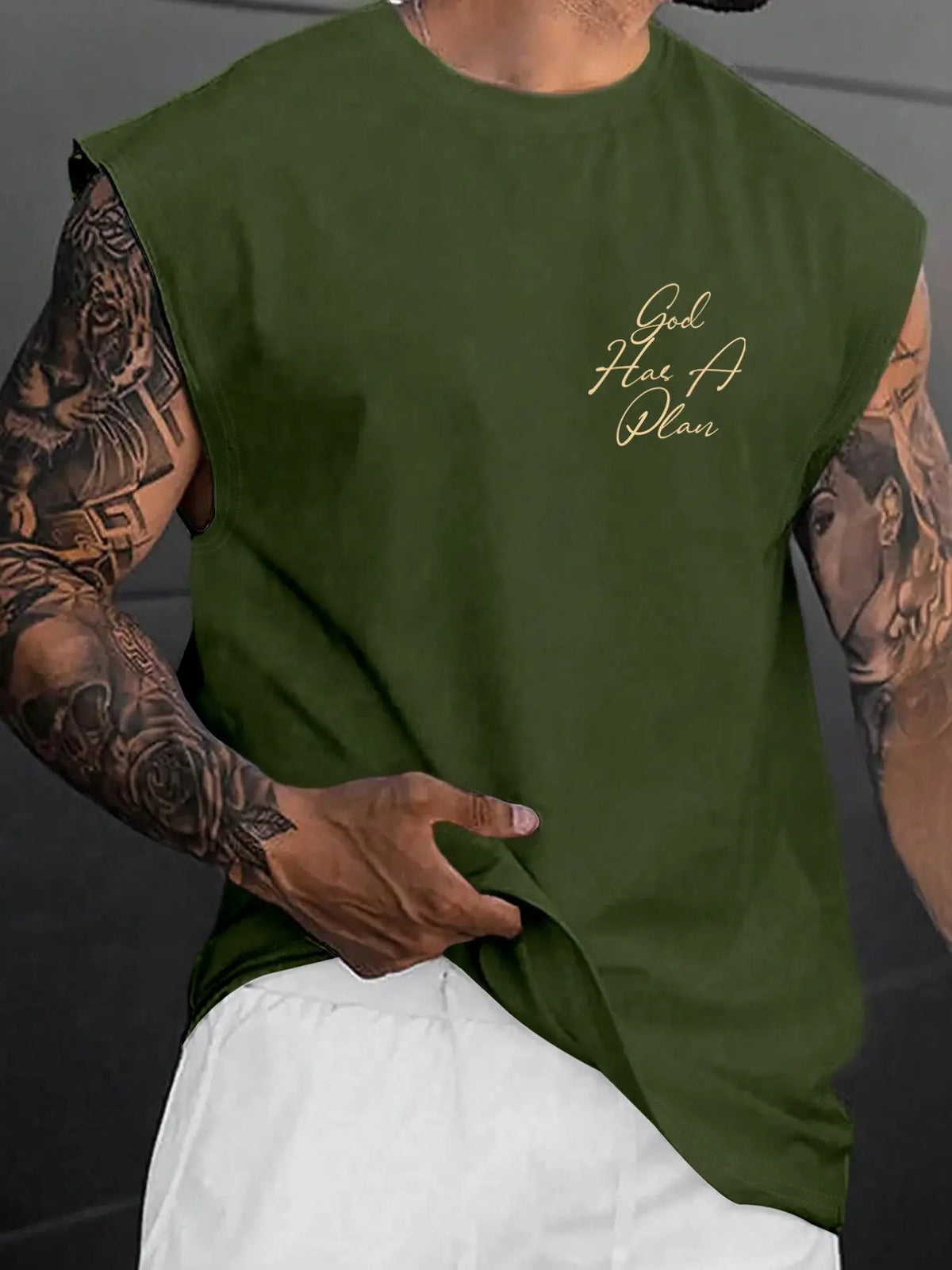 Men's "God Has A Plan" Graphic Sleeveless Shirts Print Urban Street Tank Top, Casual Christian Streetwear Vest, Faith Inspired Tee #GodHasAPlan #ChristianTankTop #FaithBasedStreetwear #ReligiousPrintTank #TikTokMadeMeBuyIt