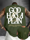 Men's "God Has A Plan" Graphic Sleeveless Shirts Print Urban Street Tank Top, Casual Christian Streetwear Vest, Faith Inspired Tee #GodHasAPlan #ChristianTankTop #FaithBasedStreetwear #ReligiousPrintTank #TikTokMadeMeBuyIt