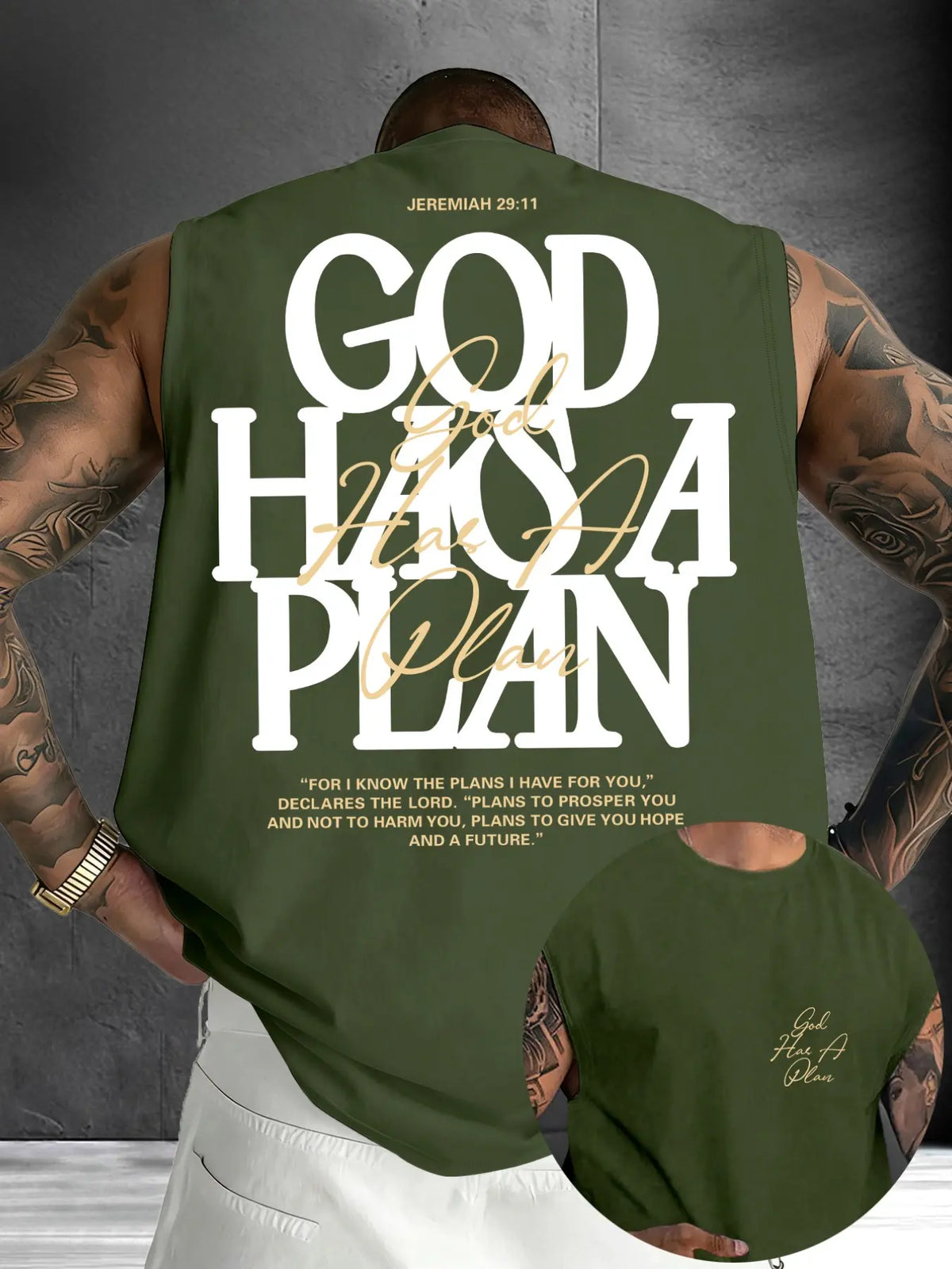 Men's "God Has A Plan" Graphic Sleeveless Shirts Print Urban Street Tank Top, Casual Christian Streetwear Vest, Faith Inspired Tee #GodHasAPlan #ChristianTankTop #FaithBasedStreetwear #ReligiousPrintTank #TikTokMadeMeBuyIt