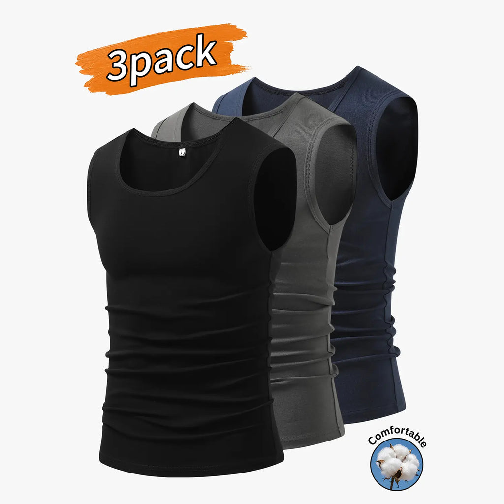 3-Pack Men’s Tank Tops, Men’s Sleeveless T-Shirts, Men’s Cotton Tank Tops Crew neck, simple design; soft, stretchy fabric that feels gentle against the skin and is breathable when worn. Suitable for everyday layering, home wear/sleeping, and workouts/runn
