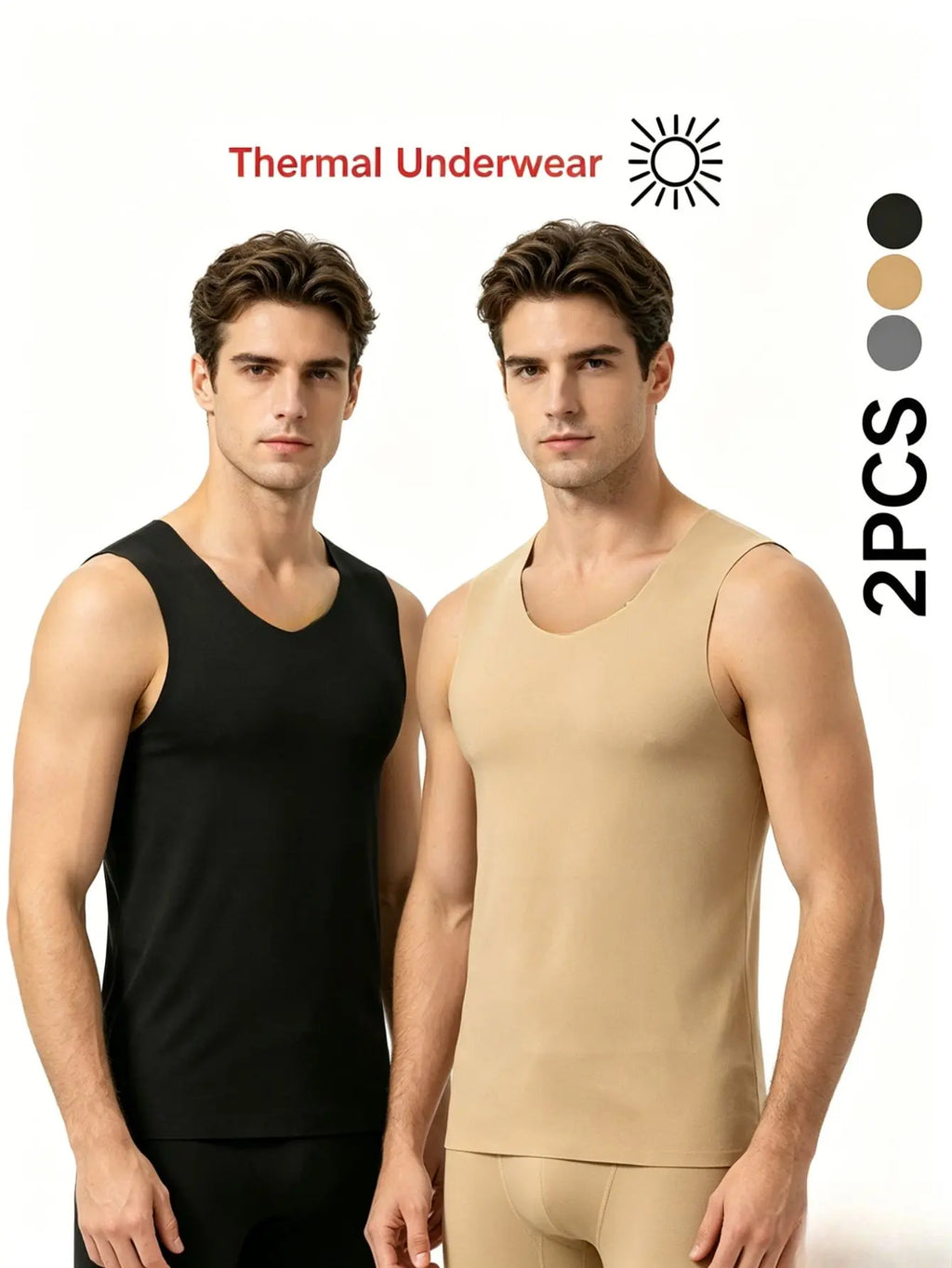 Men’s Thermal Vest - Menswear Seamless Base Layer, Protective Front & Back Waist-Abdominal Patches, Casual Men's Thermal Underwear, Solid, Cold Wash Compatible