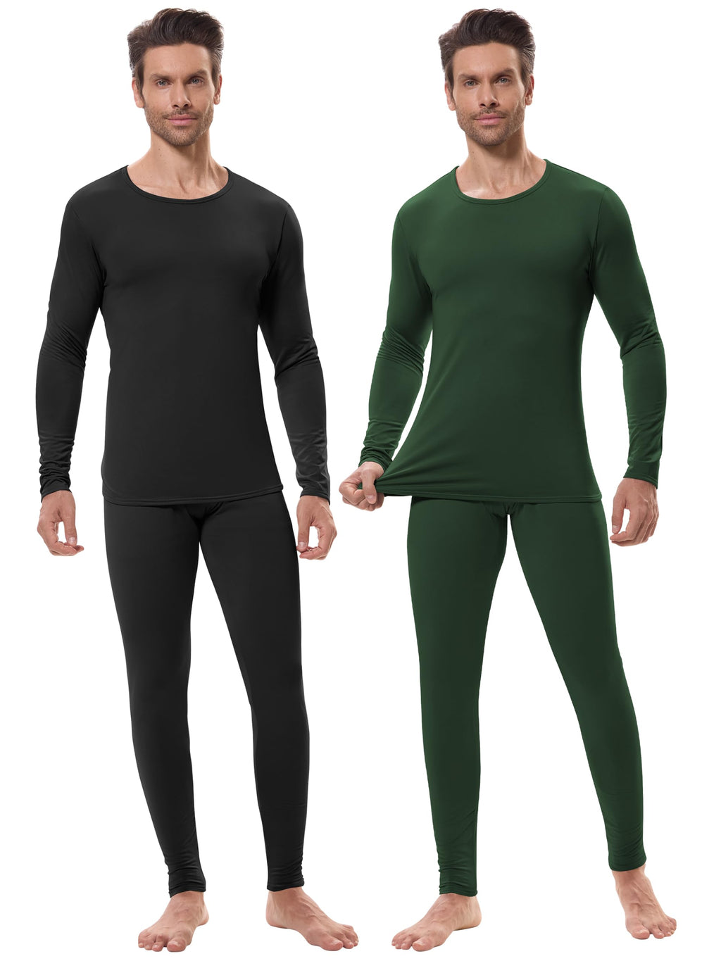 URATOT 2 Sets Men's Thermal Underwear Set Fleece Lined Thermal Underwear Soft Long Johns Top Bottom Set for Men Cold Winter