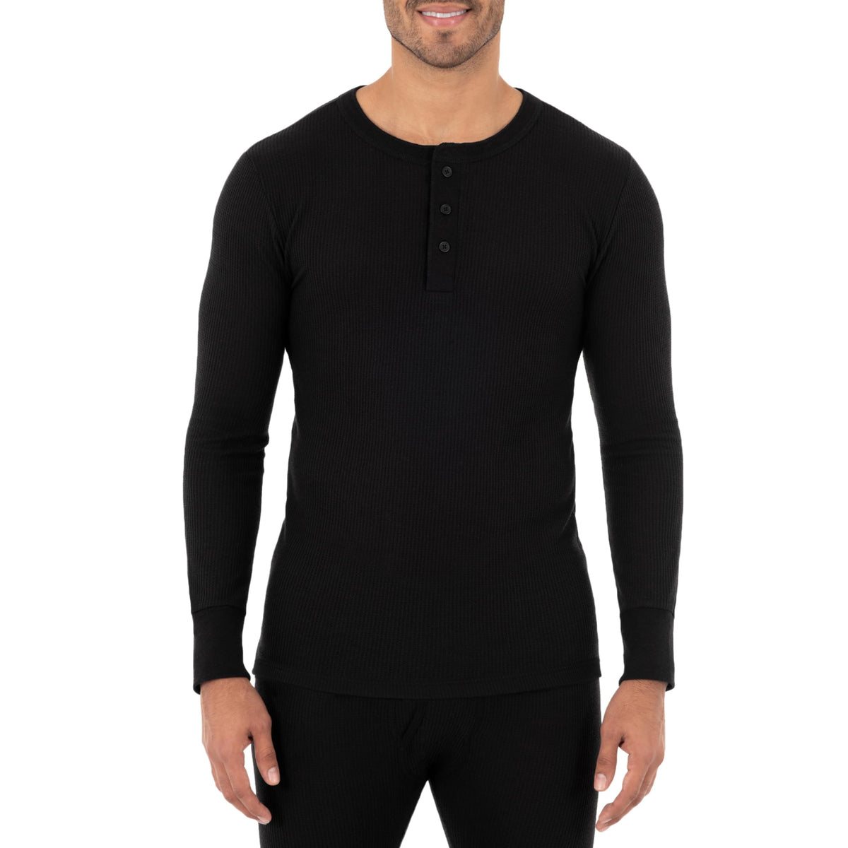 Fruit of the Loom Men's Recycled Waffle Thermal Underwear Henley Top (1 and 2 Packs)