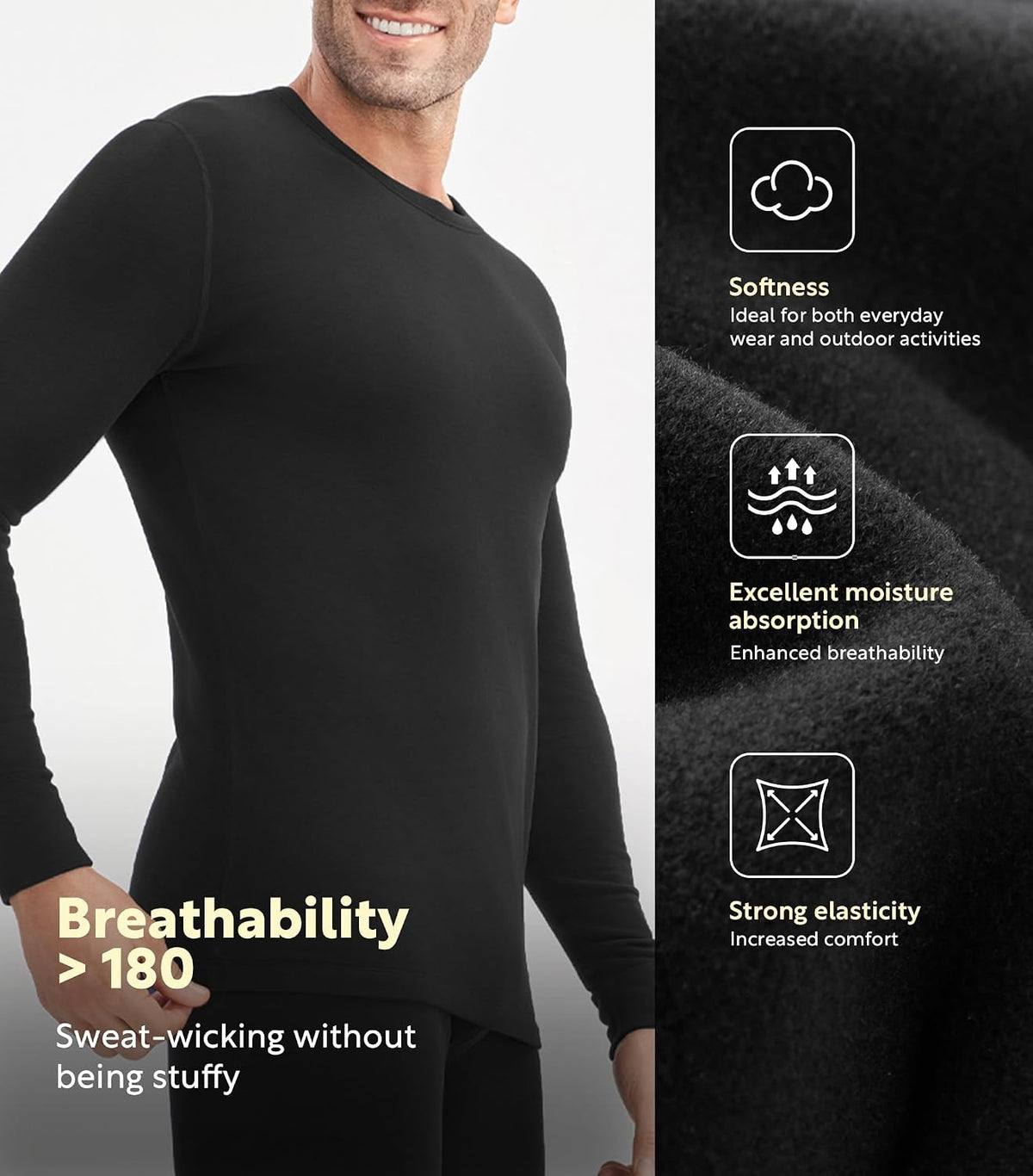 DAVID ARCHY Men's Heavyweight Thermal Underwear Set, Double-Brushed Base Layer for Cold Weather (20–45°F)