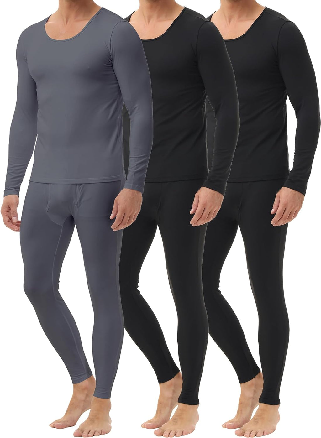 Winvote 3 Pack Thermal Underwear for Men Long Johns Fleece Lined Soft and Warm Set Base Layer for Cold Weather