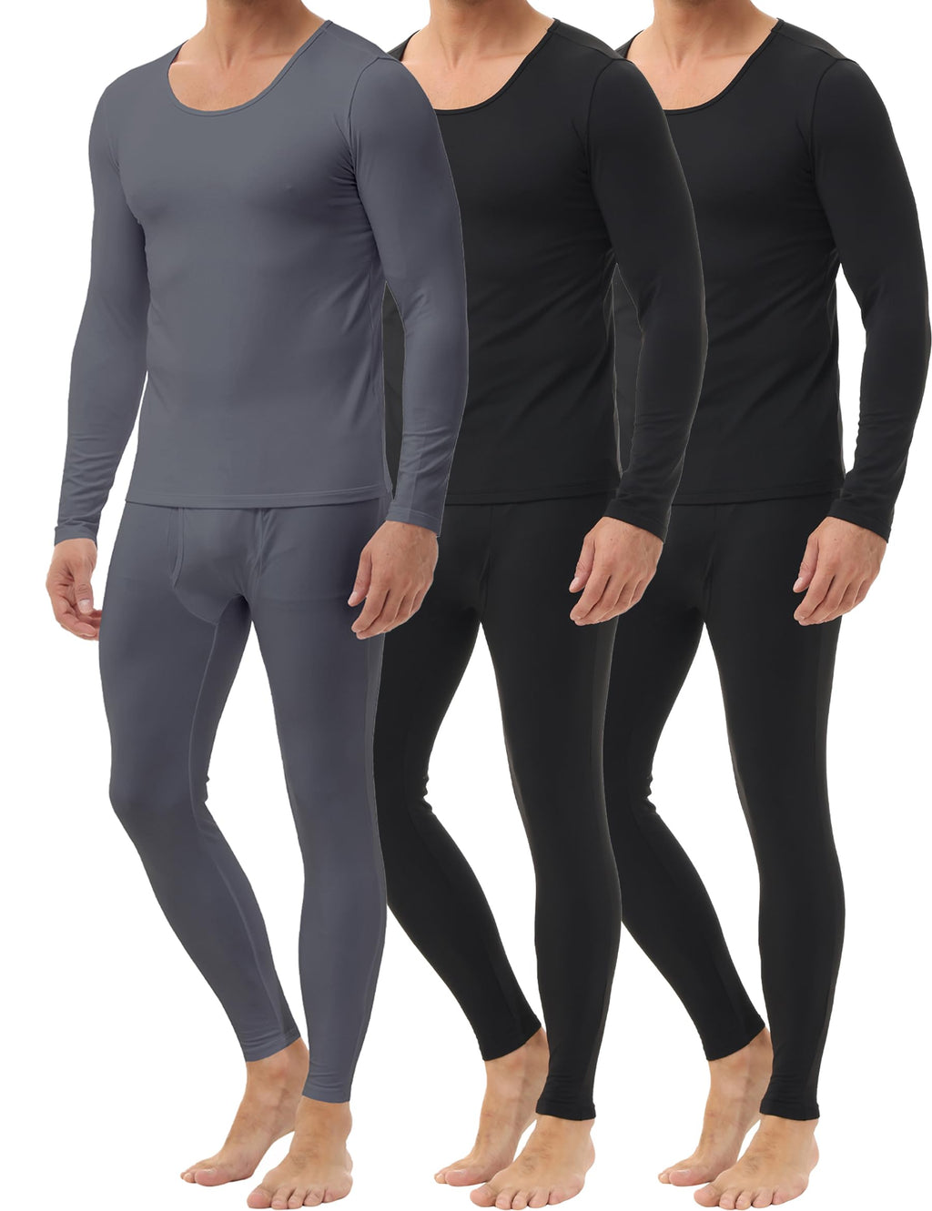 Winvote 3 Pack Thermal Underwear for Men Long Johns Fleece Lined Soft and Warm Set Base Layer for Cold Weather