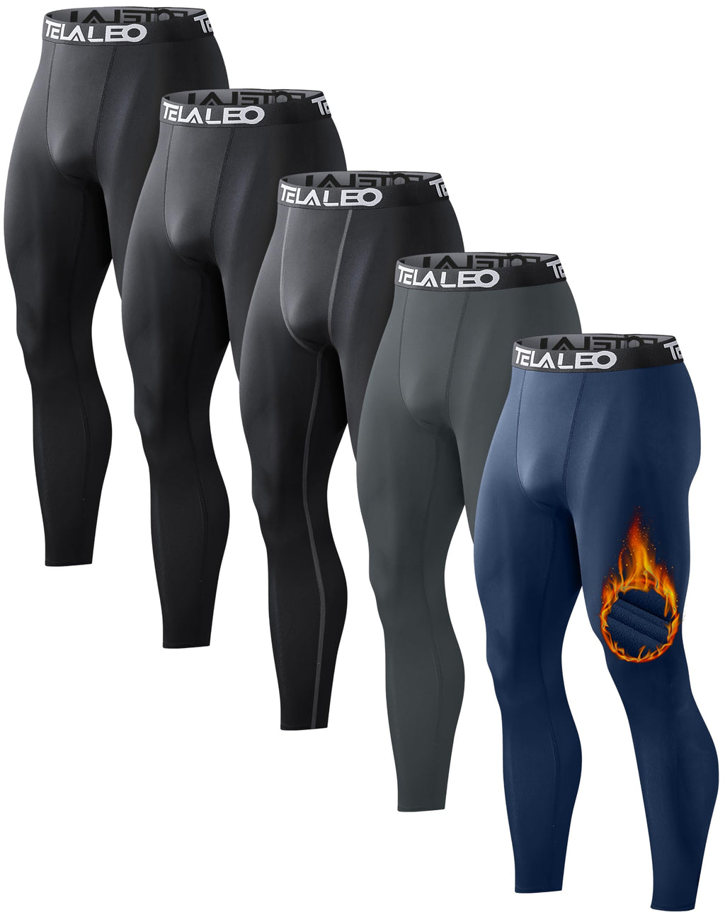 4 or 5 Pack Men's Thermal Compression Pants Fleece Lined Tights Leggings