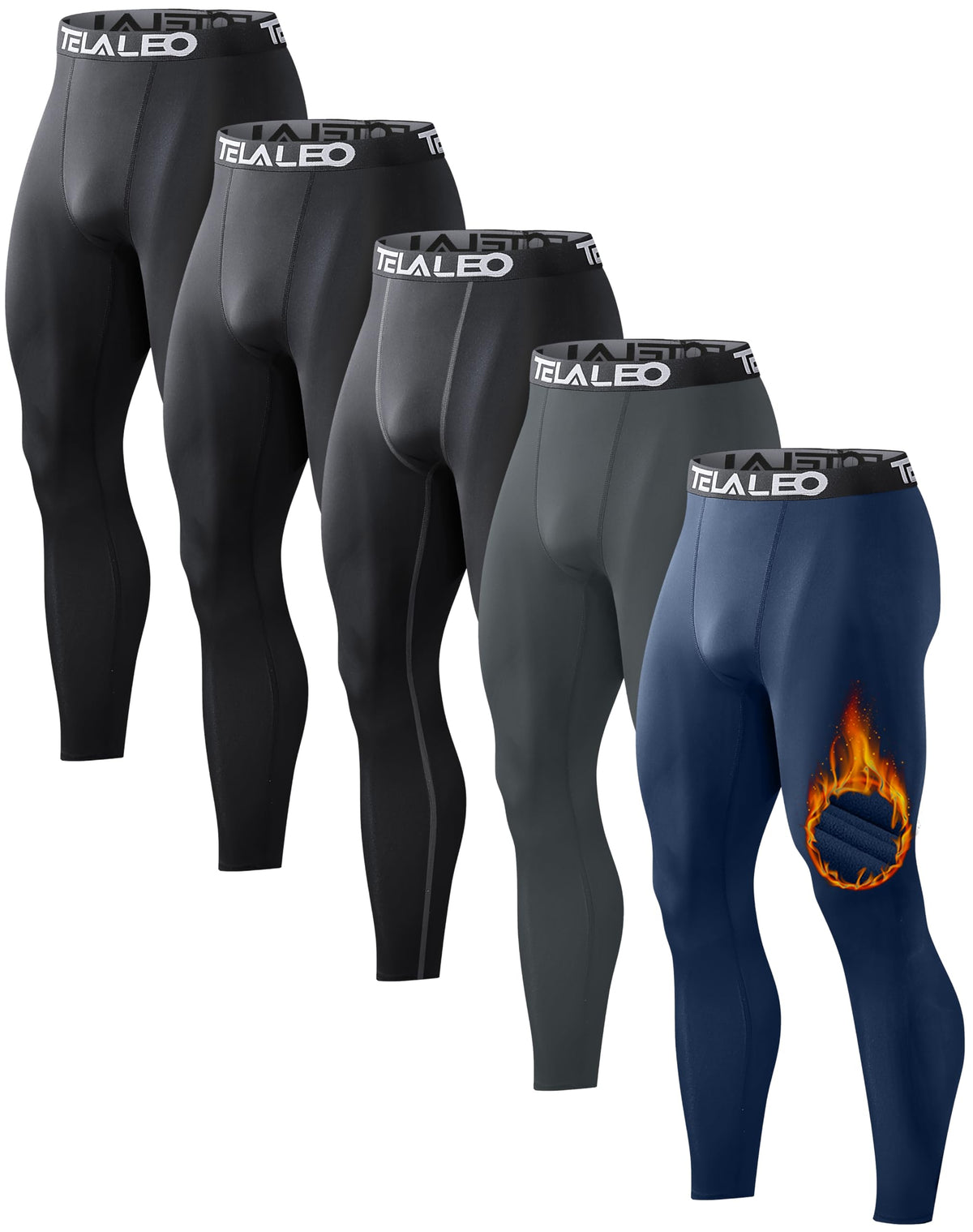 4 or 5 Pack Men's Thermal Compression Pants Fleece Lined Tights Leggings