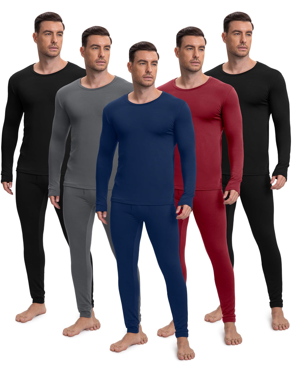 Patelai 5 Sets Men's Fleece Lined Thermal Underwear Set
