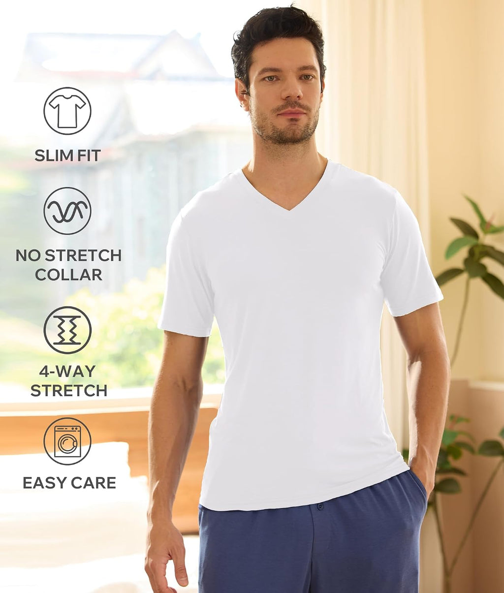 BAMBOO COOL Men's V Neck Undershirts 3 Pack Soft Breathable Slim Fit Tees