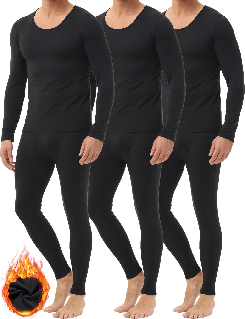 Winvote 3 Pack Thermal Underwear for Men Long Johns Fleece Lined Soft and Warm Set Base Layer for Cold Weather