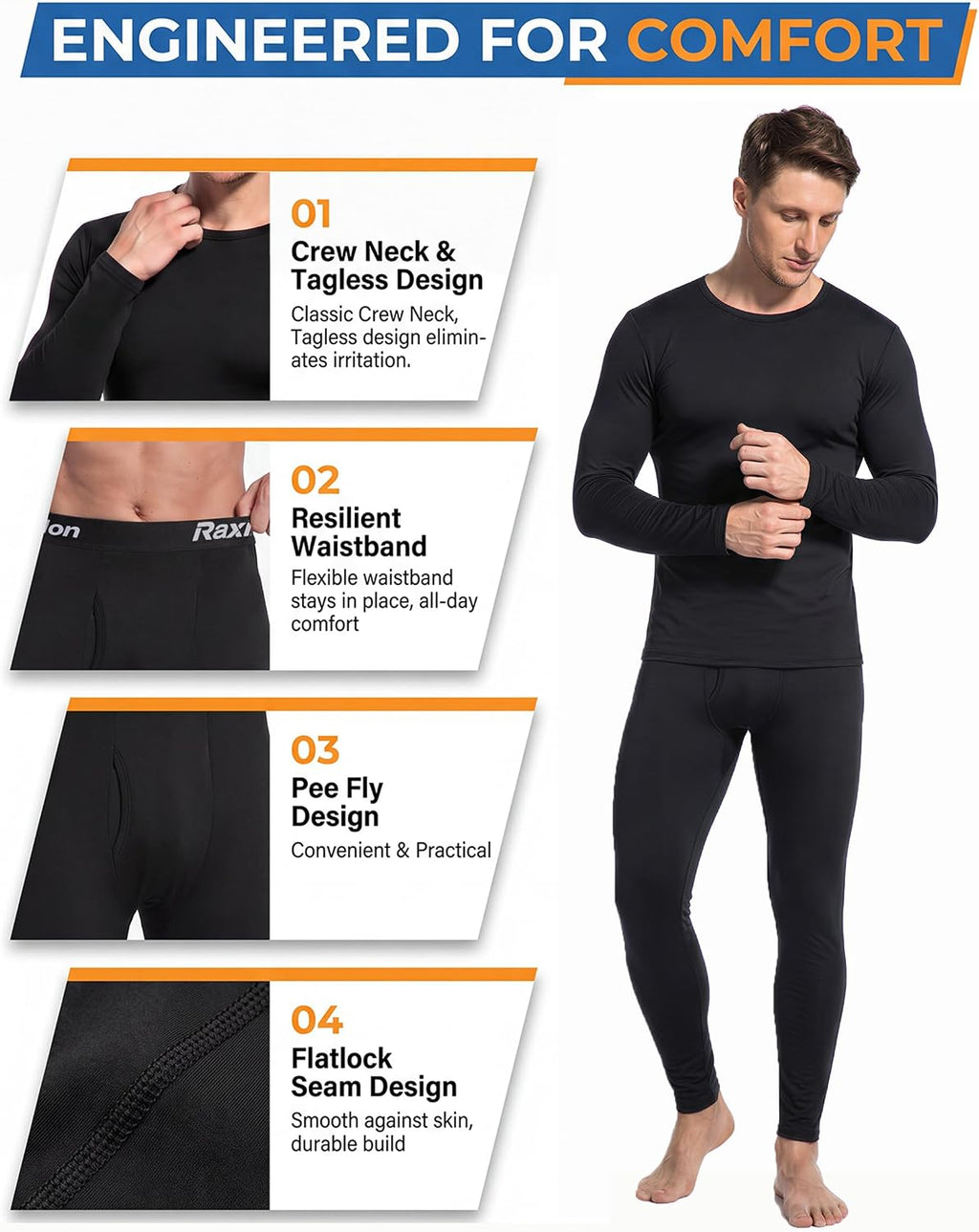 Thermal Underwear for Mens Long Johns Set Winter Cold Weather Base Layer