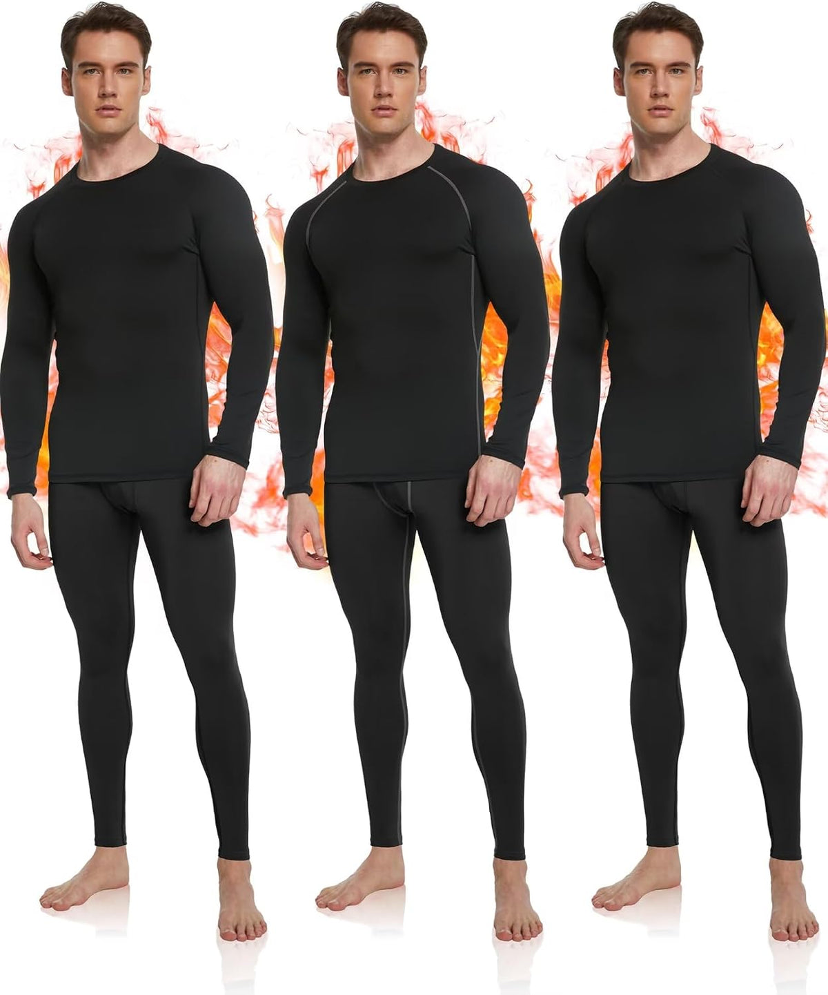 OYGSieg 3 Set Men's Thermal Underwear with Fleece Lined, Long Johns for Men