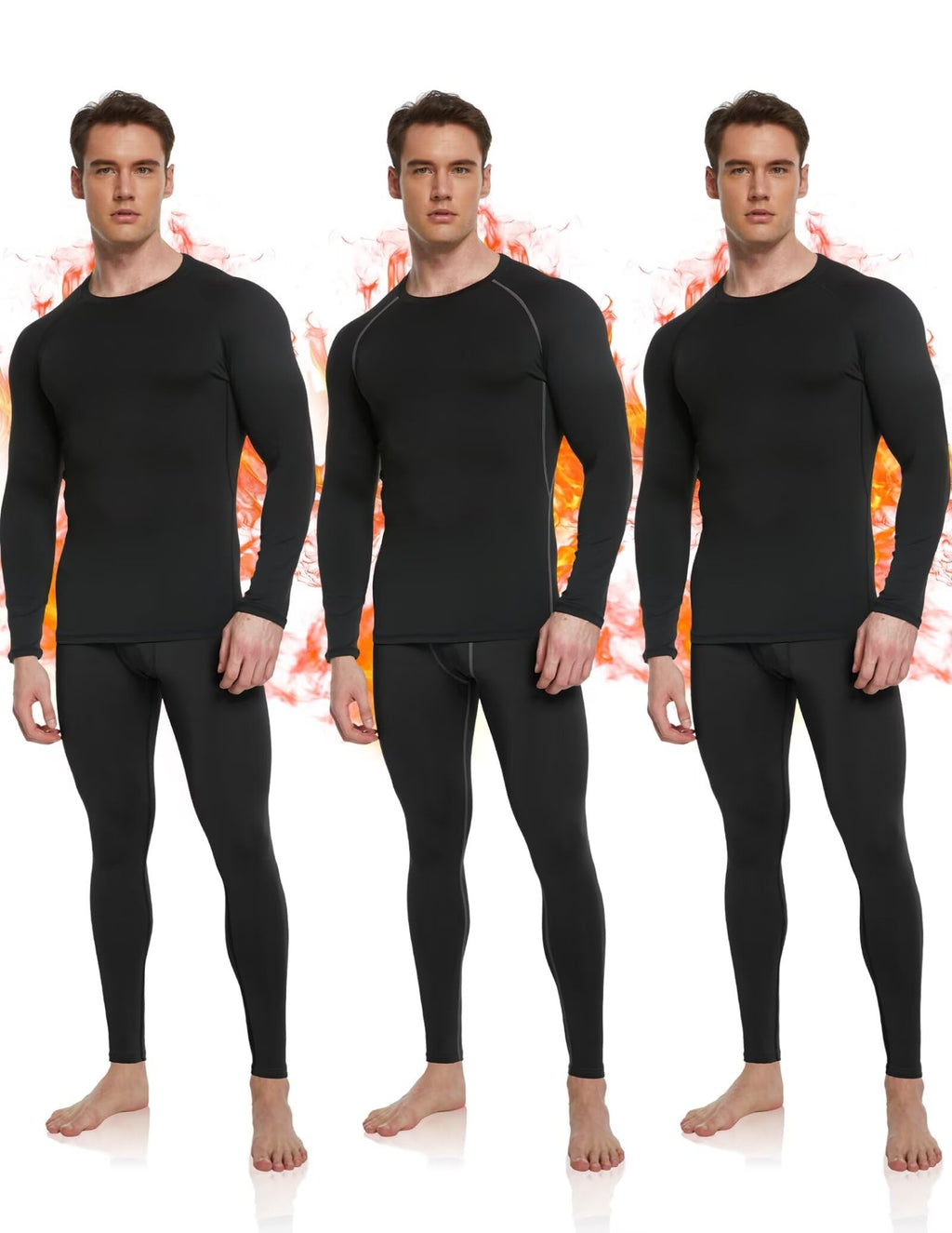 OYGSieg 3 Set Men's Thermal Underwear with Fleece Lined, Long Johns for Men