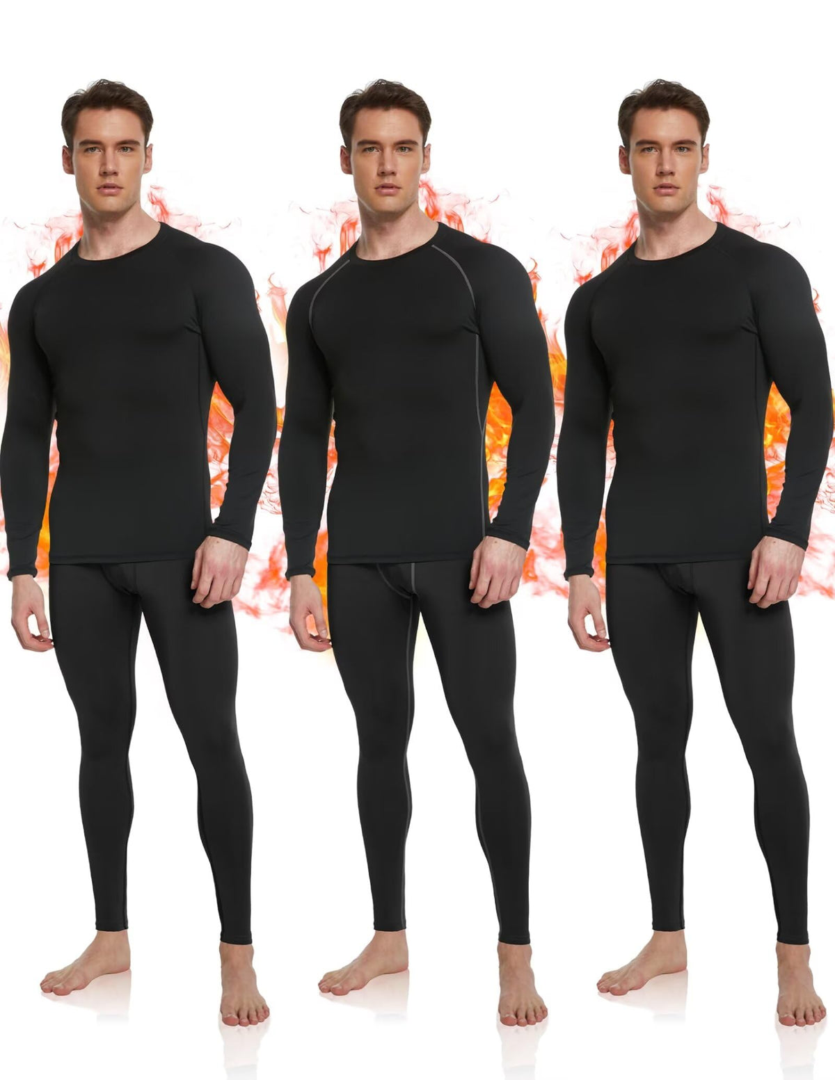 OYGSieg 3 Set Men's Thermal Underwear with Fleece Lined, Long Johns for Men