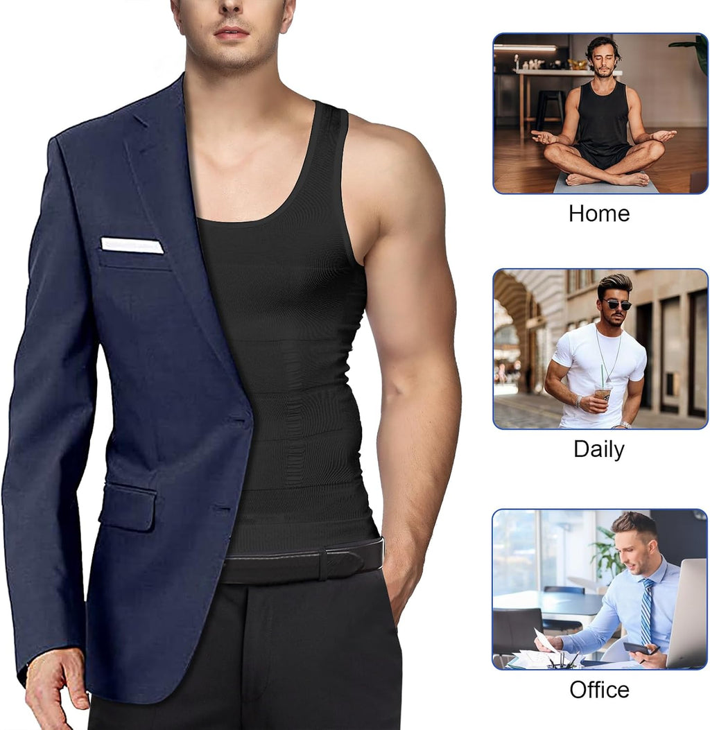 Odoland 5 Pack Men's Compression Shirt Body Shapewear Tummy Tank Top