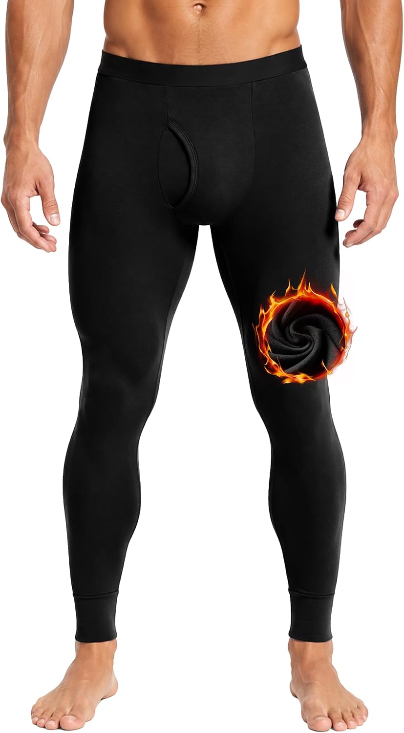 Roadbox Mens Thermal Pants Fleece Lined Long John Underwear Bottom with Fly