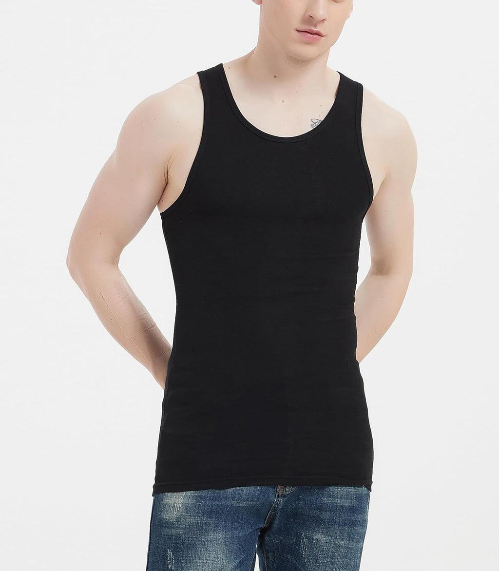 Comfneat Men's 6-Pack Tight Fit Tank Tops Stretchy Cotton Undershirts