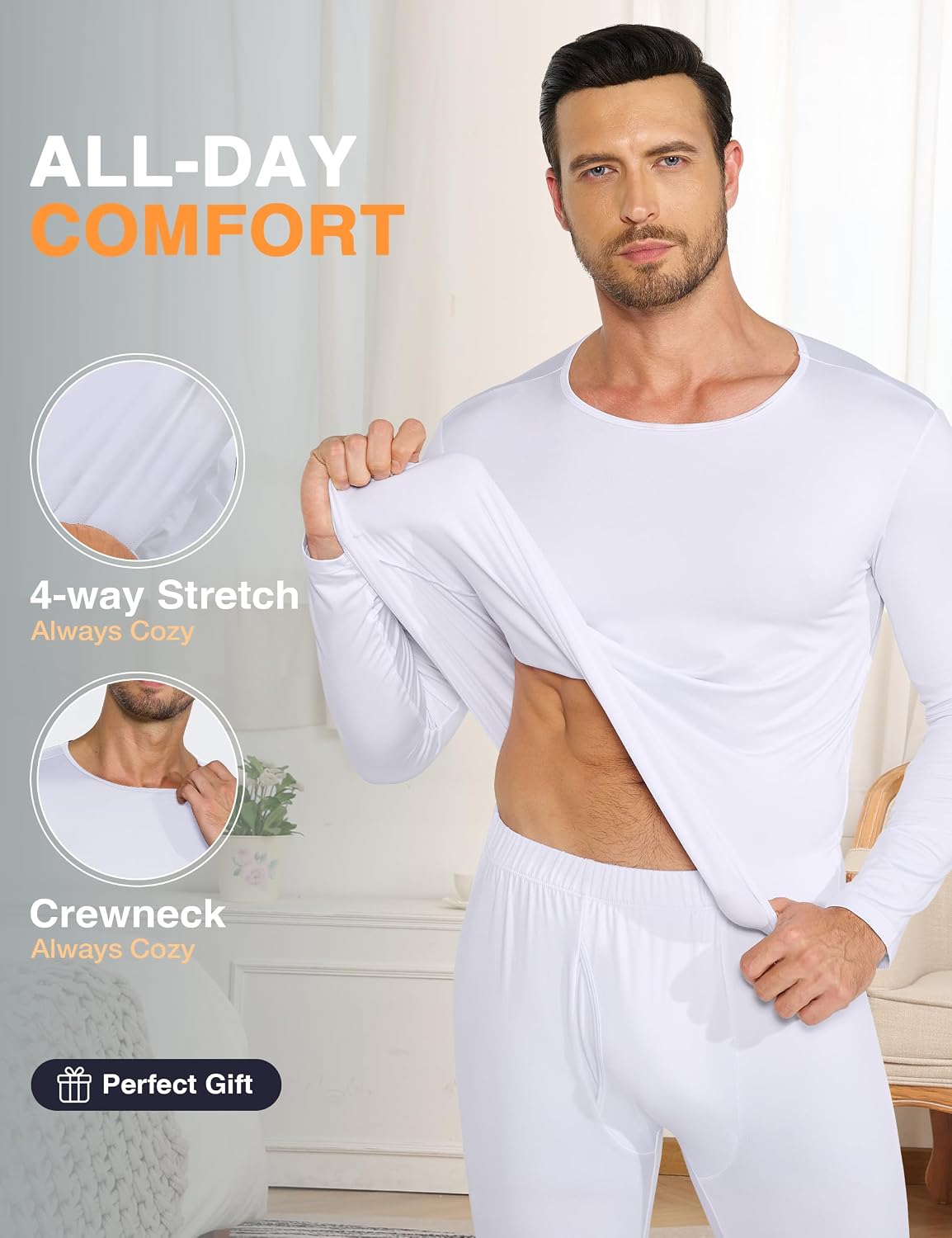 ZUTY 4 or 3 Pack Thermal Underwear for Men Long Sleeve Thermal Shirts Fleece Lined Soft Warm Base Layer Tops