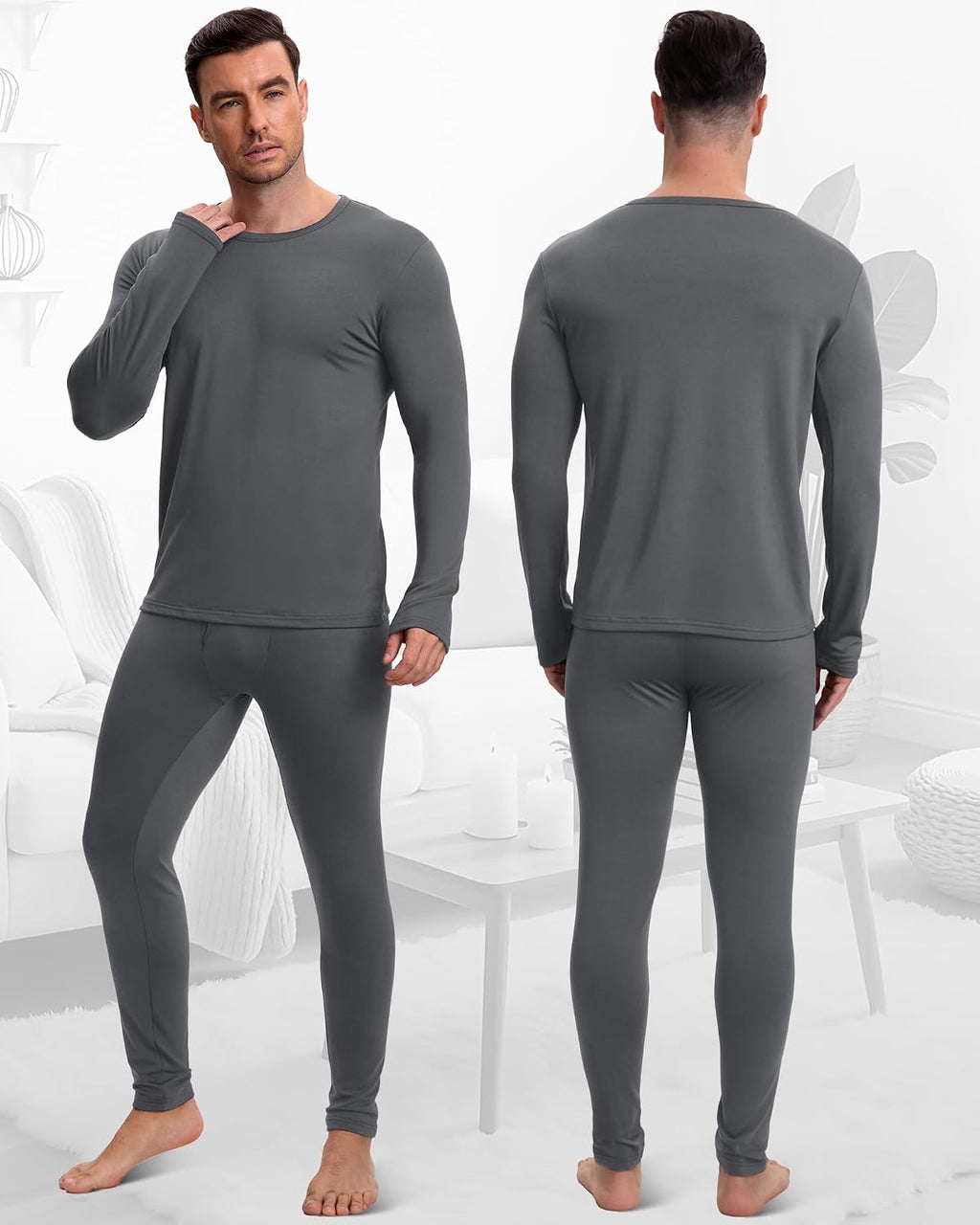 Patelai 5 Sets Men's Fleece Lined Thermal Underwear Set