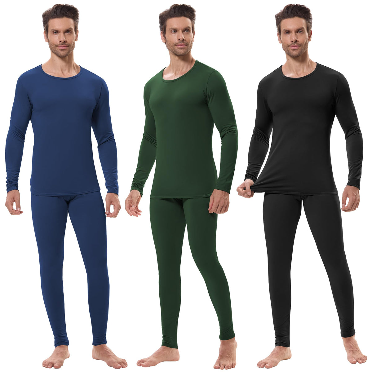 URATOT 3 Sets Men's Thermal Underwear Set Fleece Lined Long Johns Thermal Underwear Base Layer Set for Men Cold Winter