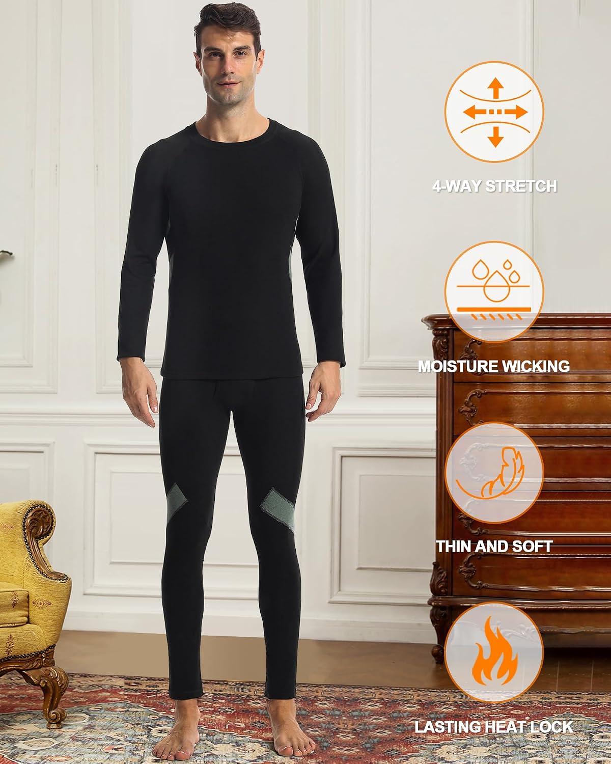 Runhit Mens Thermal Underwear Set：Fleece Lined Long Johns for Men Thermal Shirts and Pants Base Layer Cold Weather Thermals