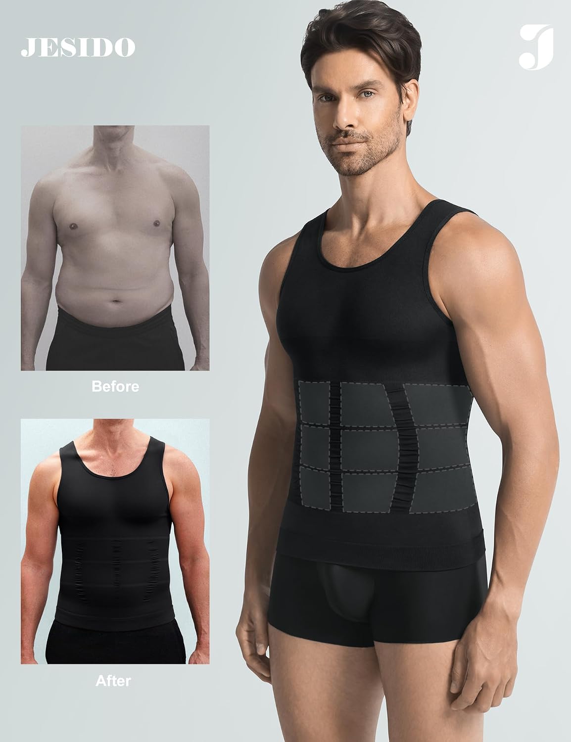 3 Pack Compression Shirt Men Body Shaper Vest Workout Tank Top