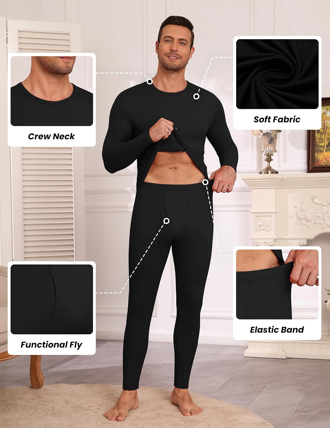 Thermal Underwear for Men Long Johns Set Winter Base Layer Top and Bottom