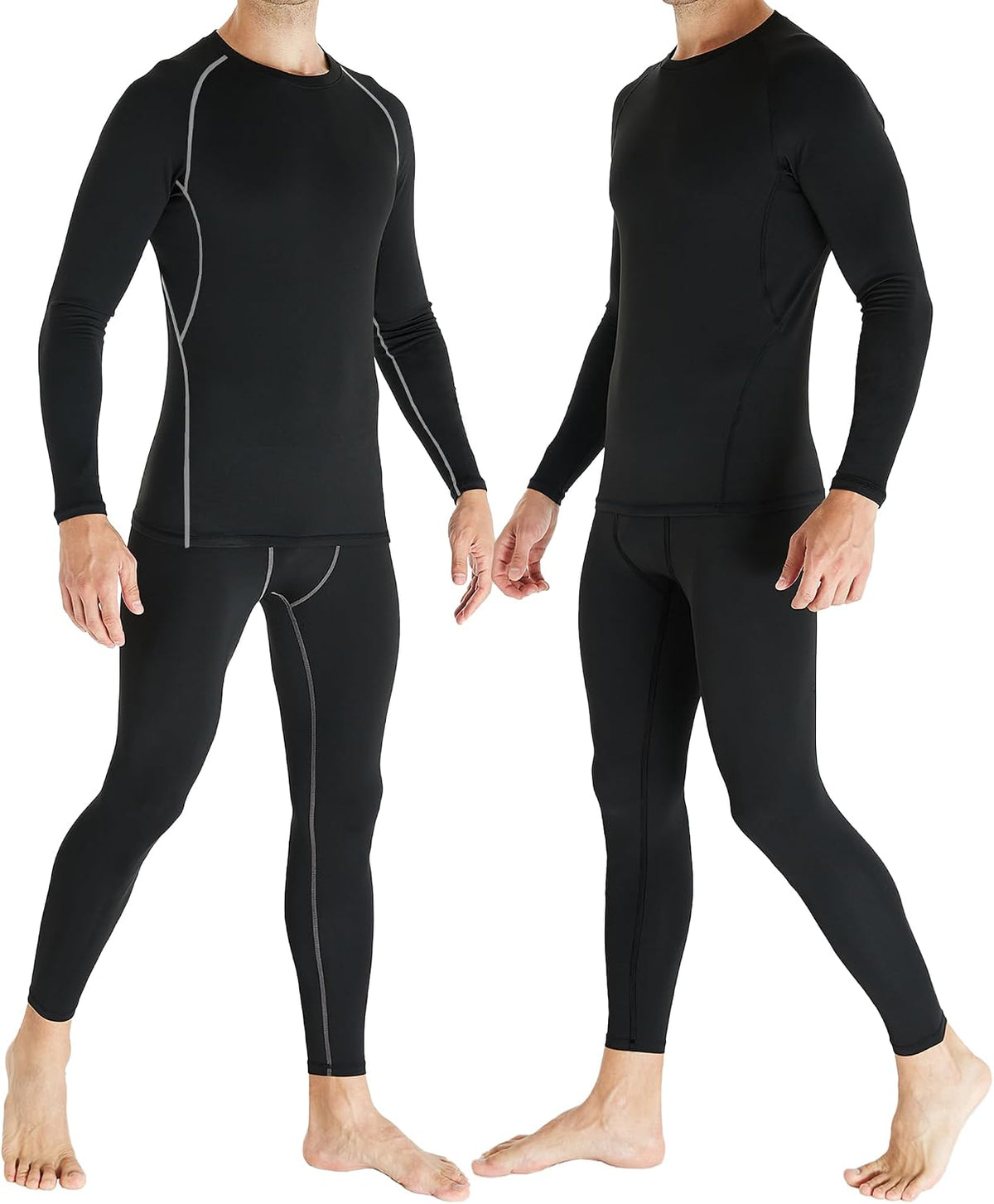2 Set Mens Thermal Underwear Fleece Lined Long Johns Baselayer Shirts