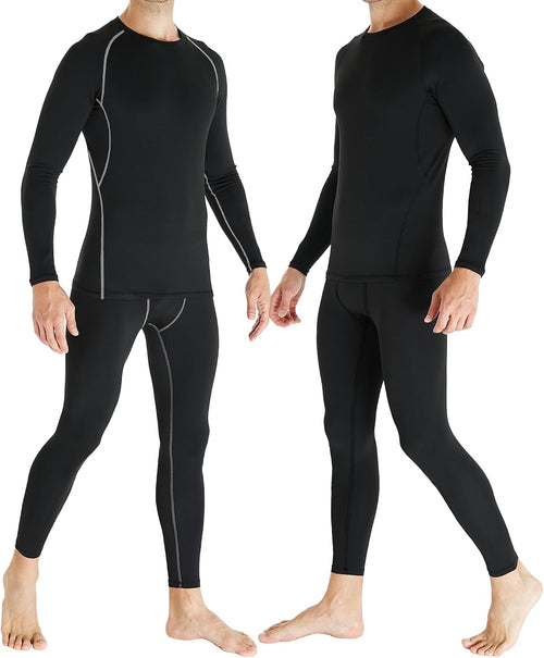 2 Set Mens Thermal Underwear Fleece Lined Long Johns Baselayer Shirts
