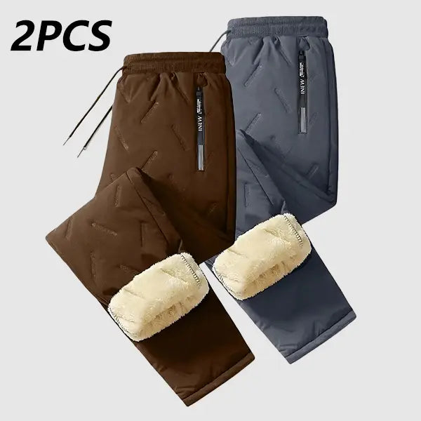Men's Plain Fleece-Lined Protective Thermals Pants - Thick Plush, Multi-Layer Solid Design, 1 Piece, Zippered Pockets, Regular Fit, Easy Movement, Casual Look, Winter Outdoor Hiking Snow Trousers, Protective Thermals Men's Pants