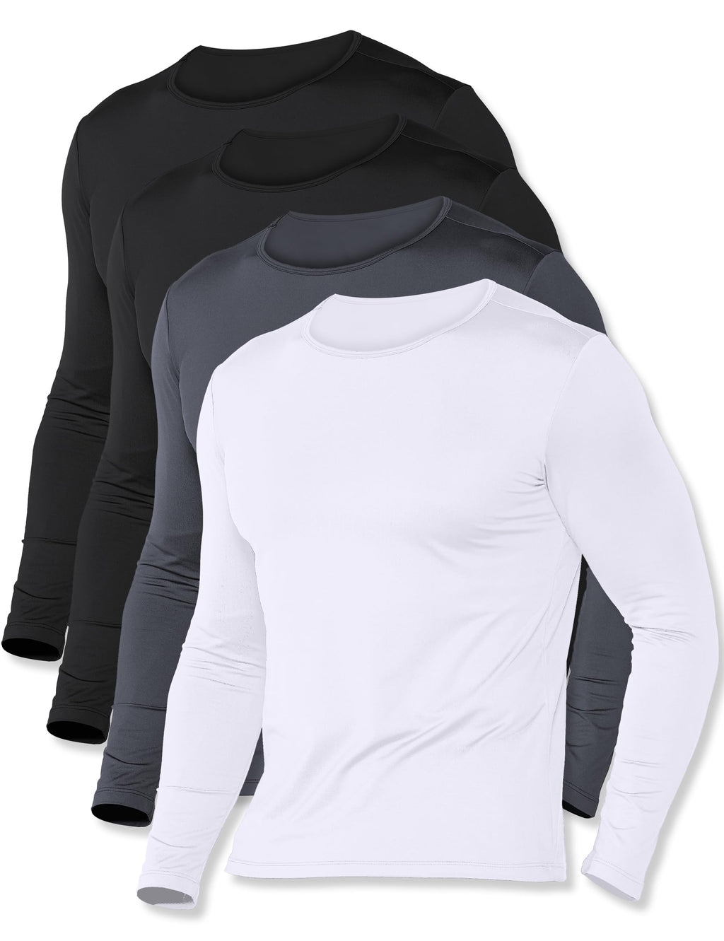 ZUTY 4 or 3 Pack Thermal Underwear for Men Long Sleeve Thermal Shirts Fleece Lined Soft Warm Base Layer Tops