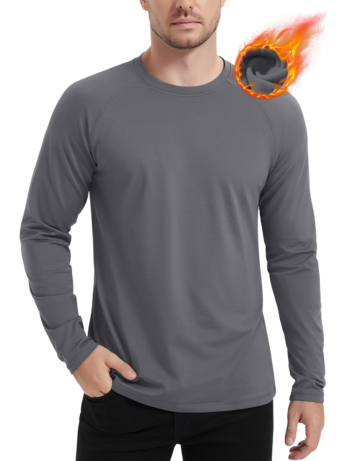 MAGCOMSEN Men's Thermal Shirt Fleece Lined Long Sleeve Athletic Base Layer Workout Top