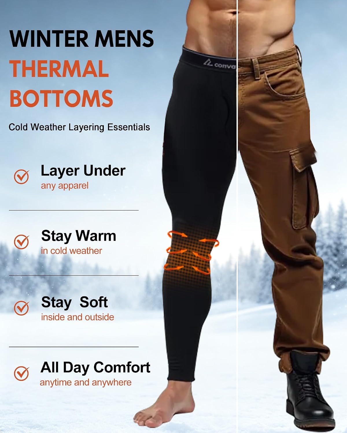 4 or 2 Pack Men's Thermal Pants Fleece Lined Long Johns Bottom Base Layer