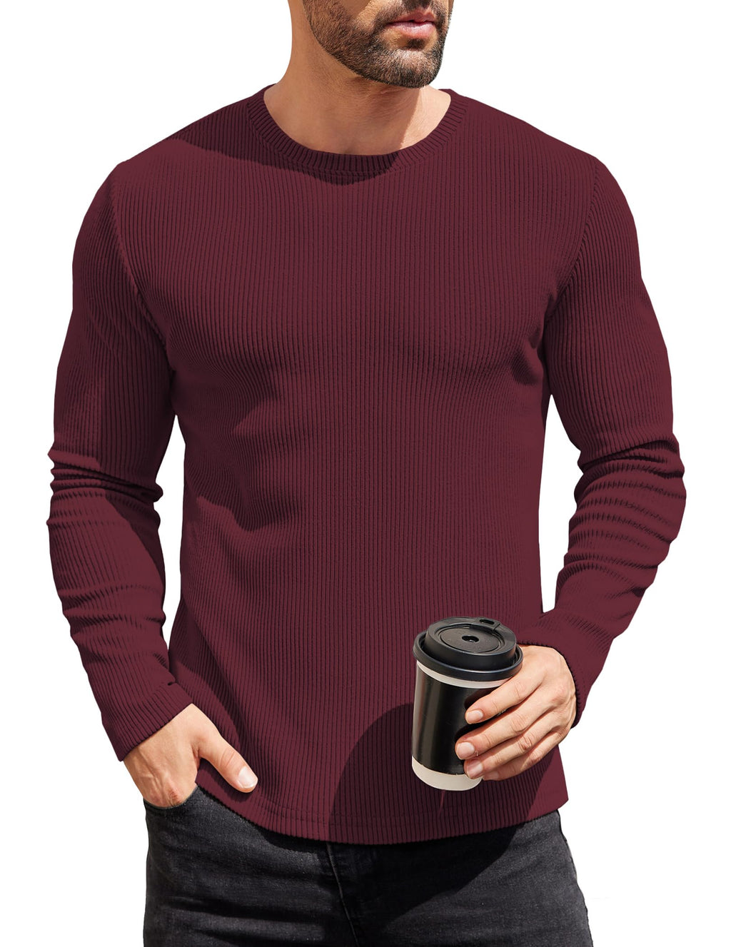 COOFANDY Mens Long Sleeve Shirts Thermal T-Shirt Slim Fit Crewneck Sweater Knitted Pullover Shirt