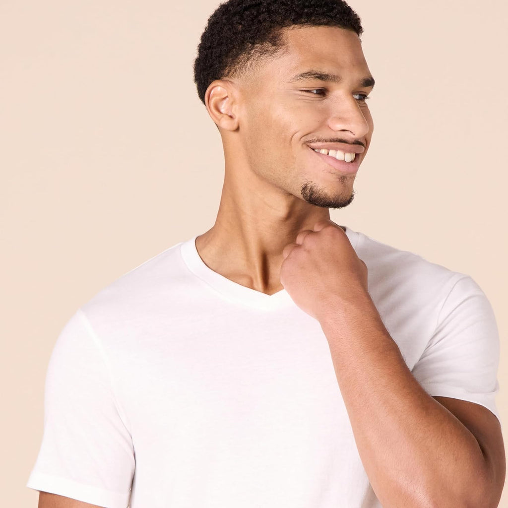 Amazon Essentials Men's Slim Fit V-Neck Undershirt, Breathable Cotton, Pack of 6